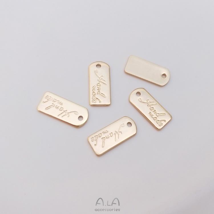 14K Gold-Filled Flower Engraved Heart & Rectangle Pendant Charm for DIY Jewelry