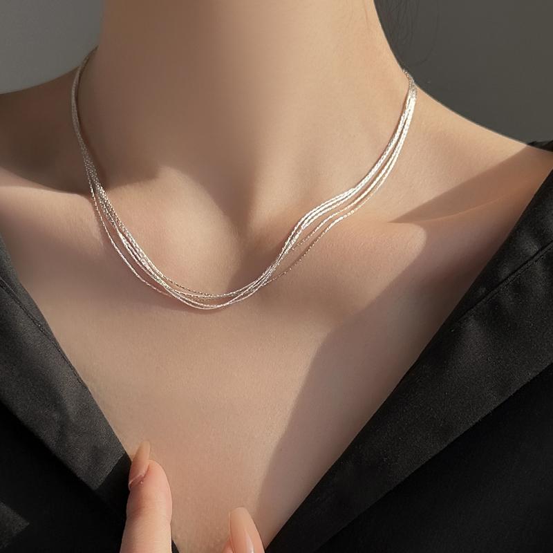 New S925 Sterling Silver Multilayer Exquisite Snake Chain Choker Necklace Simple Women's Wedding Gift Boutique Fine Jewelry