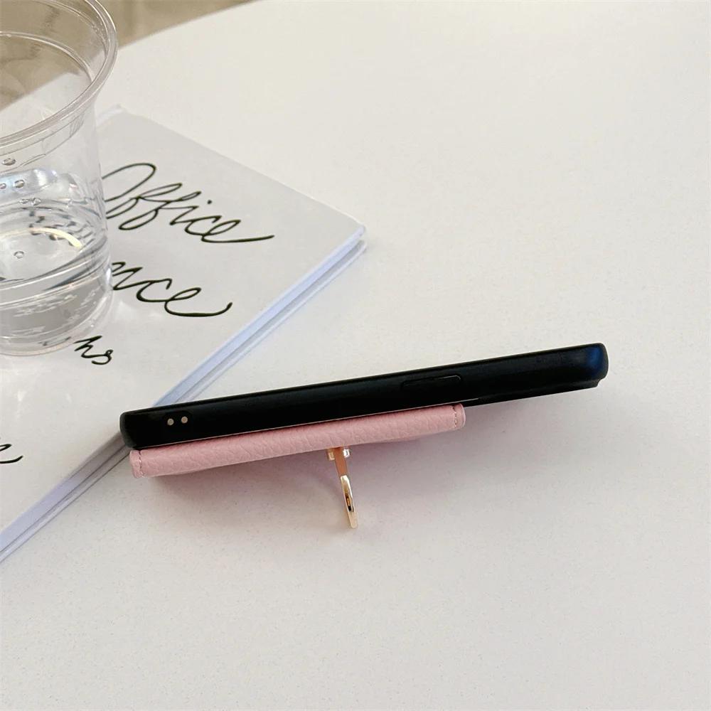 Leather Ring with Card Holder Phone Case for IPhone 15 14 11 Pro Max 13 12 Mini XR XS X Max 8 7 Plus PU Shockproof Shell Cover