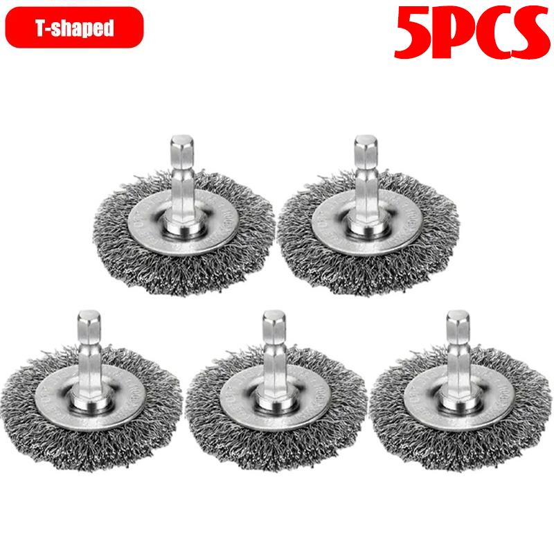 5/1Pcs Wire Brush Wheel Disc Polishing Wheel Brush Removal Cleaning Hexagonal Rod Electric Grinder Hardware Tool Parts Supplies
