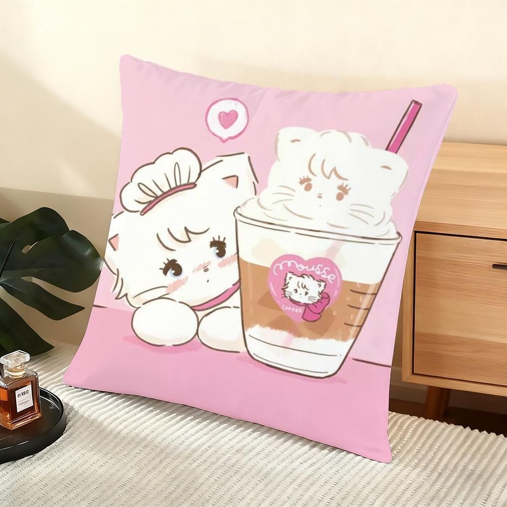 M-Mikkos Illustration Cushion Cover Soft Short Plush Pillow Cover Smooth Cozy Texture Aesthetic Cushion Case Home Decor