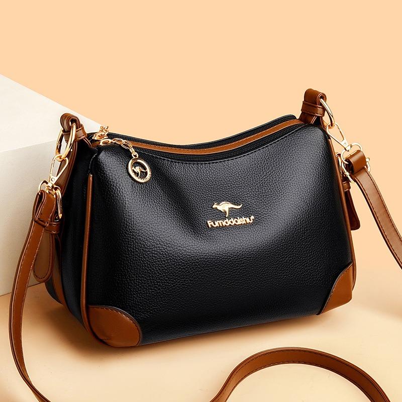 Bag women's bag new shoulder messenger bag soft leather multi-compartment light luxury bag simple and versatile large capacity