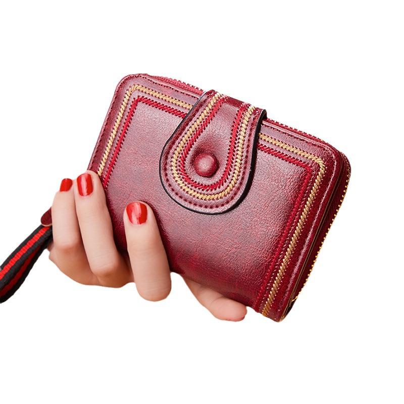 Women's Retro Oil Wax Leather Accordion Wallet with Multi-Card Slots and Zipper