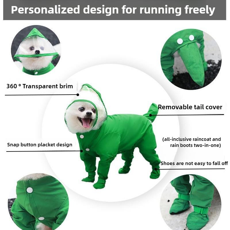 Traction Puppy Four-legged Raincoat Waterproof All-inclusive Small Dog with Feet Bigbear Teddy Pet Rainy Day Dog Clothes