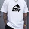 Geometrisches Muster REEF Buchstabenprint Rundhals Kurzarm T-Shirt für Herren, Sommer Reiner Baumwoll Mode Freizeit T-Shirt