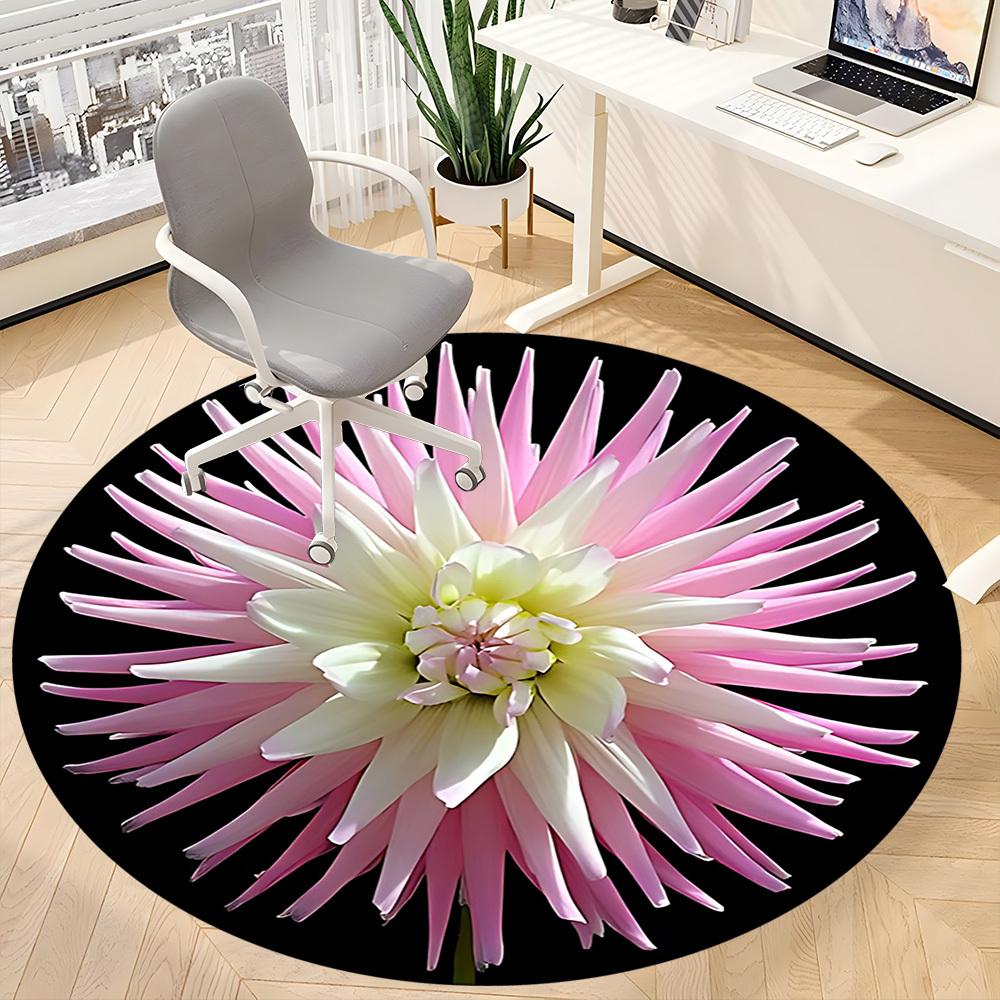 1pc Pink Dahlia Flower Chair Carpet for Office, Round Non Slip Durable Large Size Office Carpet, Suitable for Office