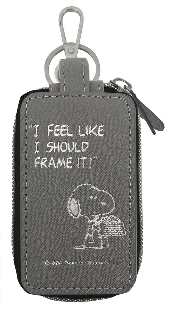 Snoopy Key Case Compatible with Smart Key Double Round Zipper Carabiner Hook Keychain Included Ladies Popular Character SNOOPY Gray W Zipper
