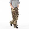 American street wash camouflage multi-pocket overalls men's trendy brand ripped patch straight pants summer casual pants