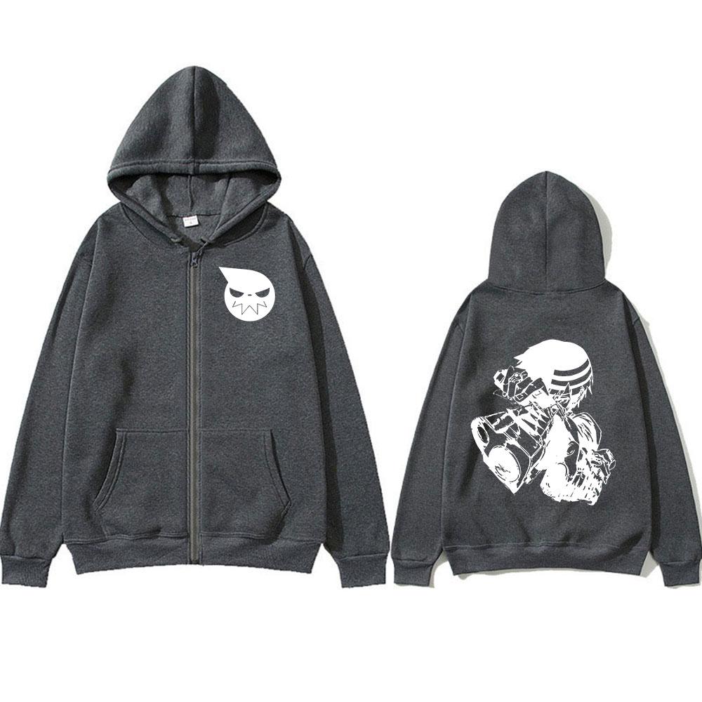 Anime Soul Eater Death The Kid Zipper Hoodies Men Women Zip Up Hooded Sweatshirts Long Sleeves Pullovers Jackets Caot streetwear