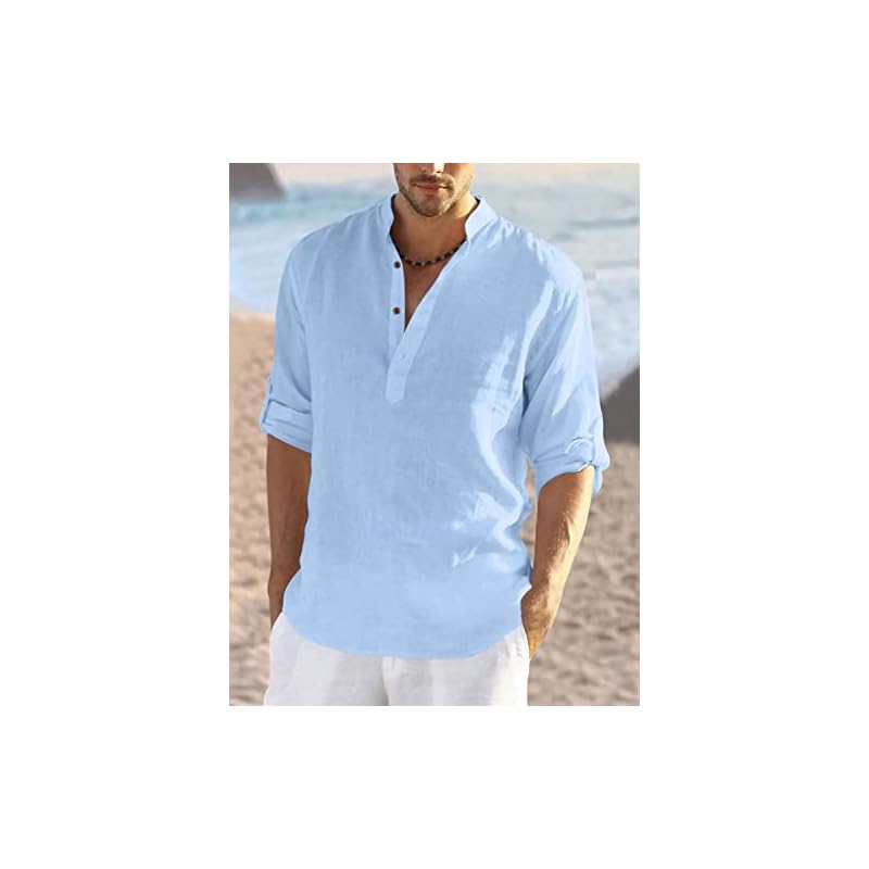 Bellstone Men' Cotton Blend Solid Regular Dress Shirt (Kurta800Combo_White_Skyblue_L