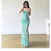Women's Summer Temperament Waist Seaside Temperament Printed Mesh Suspender Dress Fake Hip Wrap Fish Tail Long Skirt