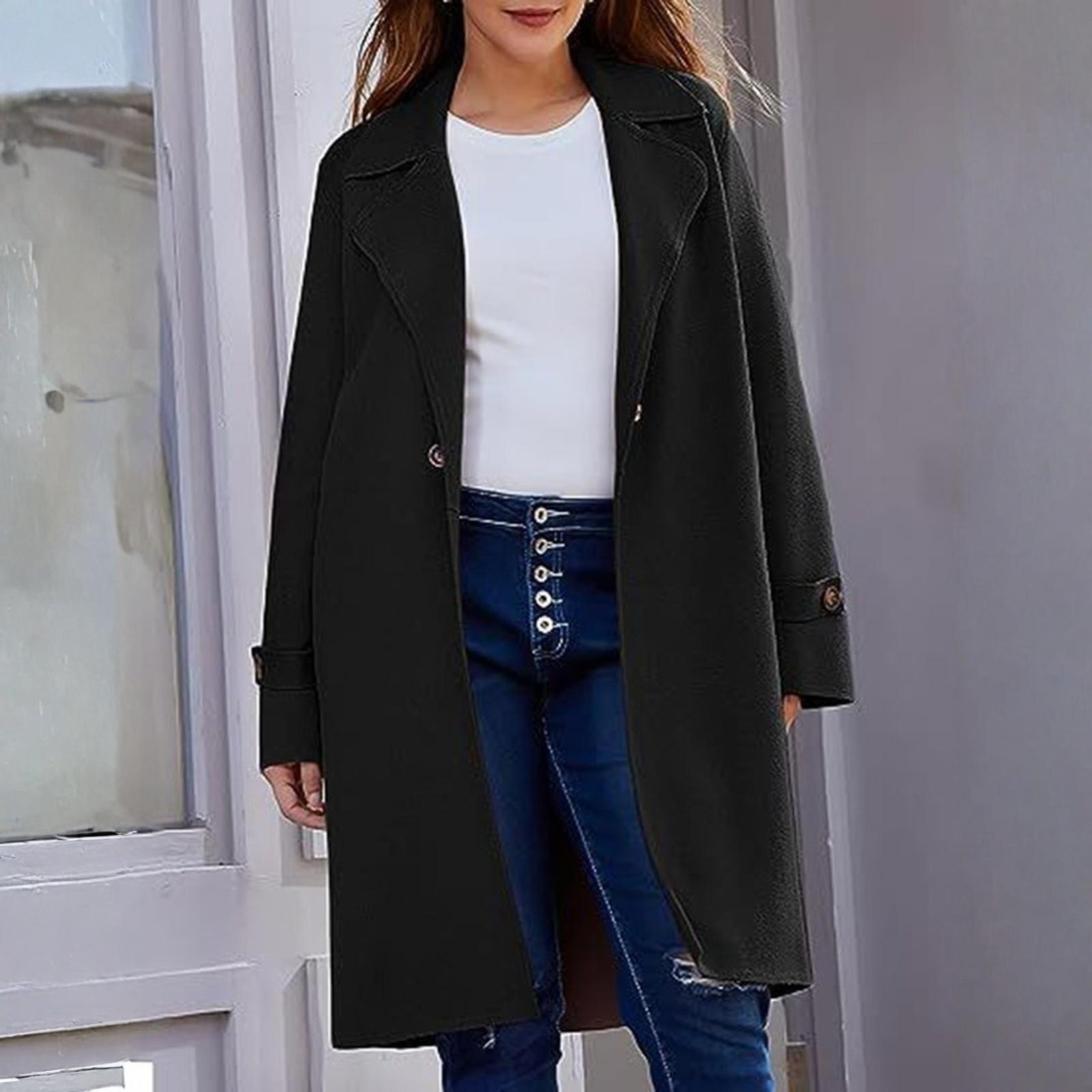 

Женская модная куртка, повседневный однотонный кардиган с длинными рукавами, длинное пальто XXL чёрный