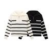 Womens 2026 Striped Knit Sweater Jacket With Front Zipper Loose Fit Long Sleeve