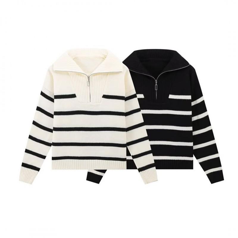 Womens 2026 Striped Knit Sweater Jacket With Front Zipper Loose Fit Long Sleeve