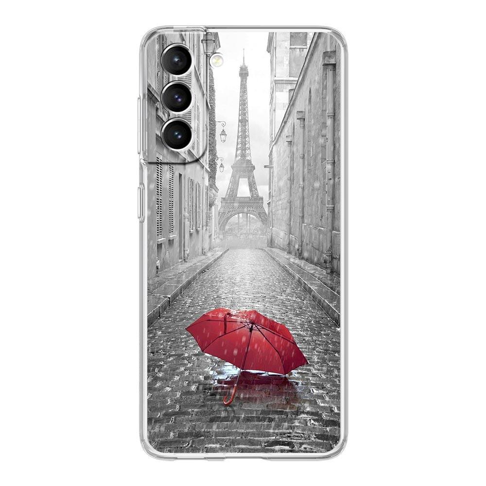 Phone Case For Samsung Galaxy S25 Edge S24 S23 FE S22 Ultra S20 S21 5G S10 Plus S10E Soft Clear Cover Red Umbrella Eiffel Tower