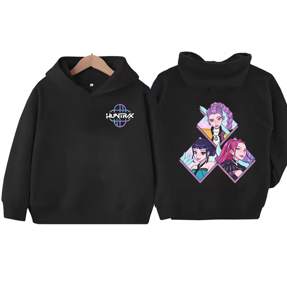 Anime KPop Devil Hunter children's Kawaii cartoon print hooded sweatshirt Hip-hop daily casual streetwear autumn and winter