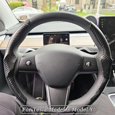 Capa de volante com aparência de carbono personalizada para Tesla Model 3 Model Y Model S Model X Acessórios 2017-2022
