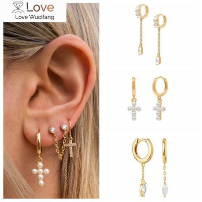 S925 Sterling Silver Crystal Zircon Hoops Earring For Women Pendientes Plata 925 Cross Earrings Fine Jewelry As Party Gift