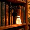 Vintage Style Hanging Lantern Library Bookshelf Lamp, Metal LED Nightlight for Book Nook Decor, Miniature Ghost Reading Book/Wearing Sunglasses Light