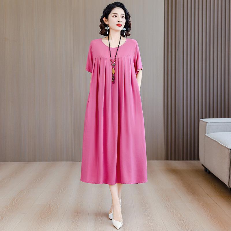 Summer Cotton Silk Loose Nightgown for Plus Size Women - Casual Mom Style Home Dress