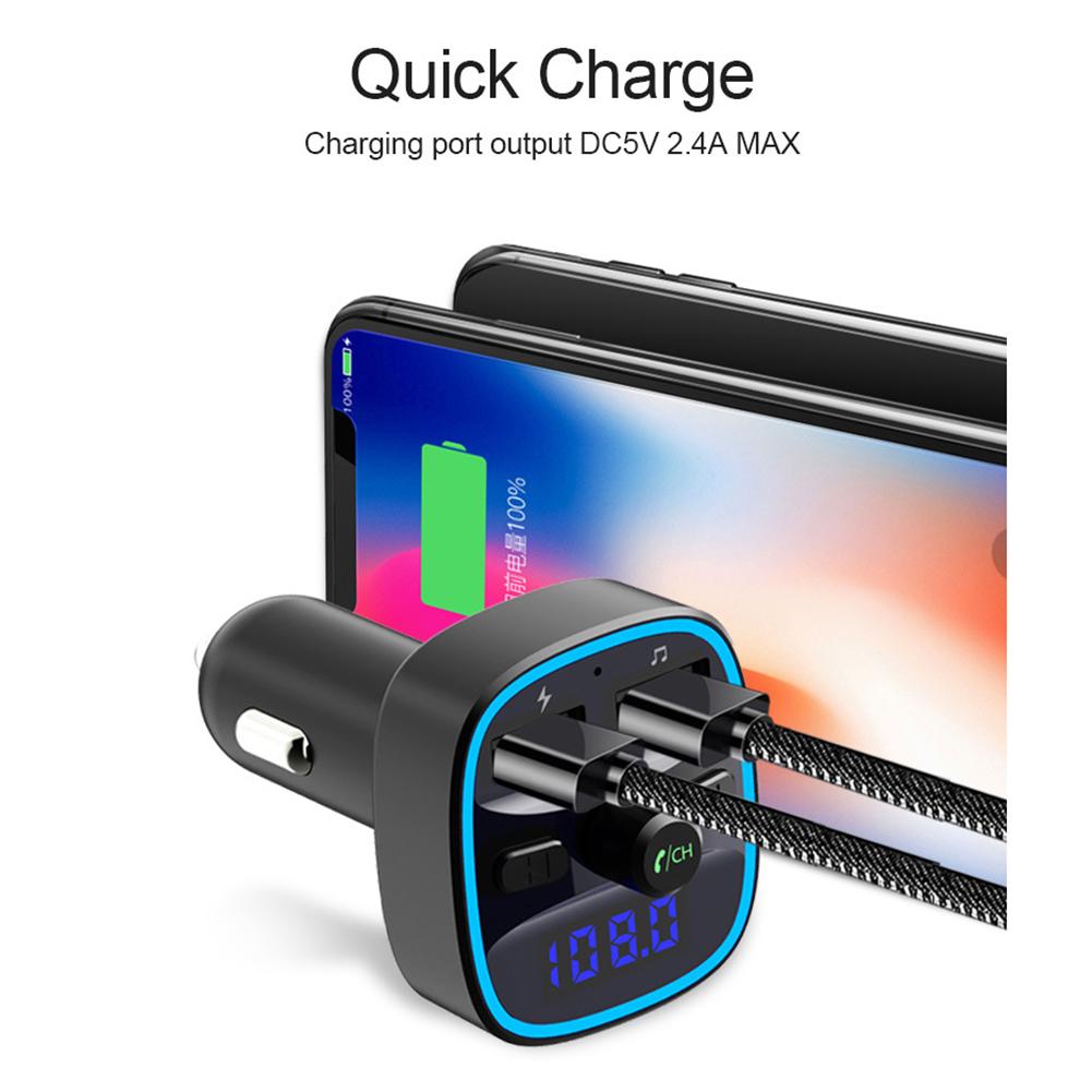 Texture Classique Portable Voiture Compatible Bluetooth 5.0 Modulateur FM Émetteur Pratique Chargeur Multifonctionnel MP3