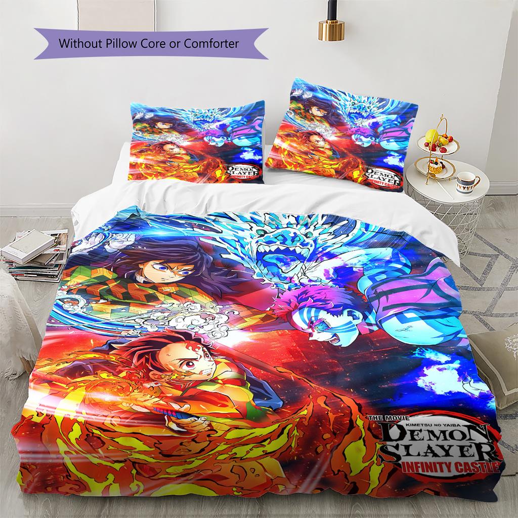 Demon Slayer Pattern Bedding Quilt Set Quilt Cover Pillowcase Home Decoration Gift (1 * Duvet Cover + 2 * Pillowcase, Without Core)