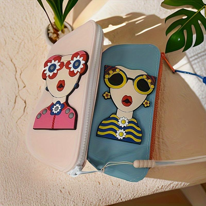 1pc Silicone Glasses Case with Wrist Strap - Portable Travel Organizer for Glasses, Lipstick, Headphones & Small Items - Cute Cartoon Design