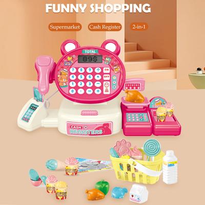 Niños juegan en casa juguete eléctrico simulación caja registradora de supermercado rana de dibujos animados animal carrito de compras computadora regalo para bebé
