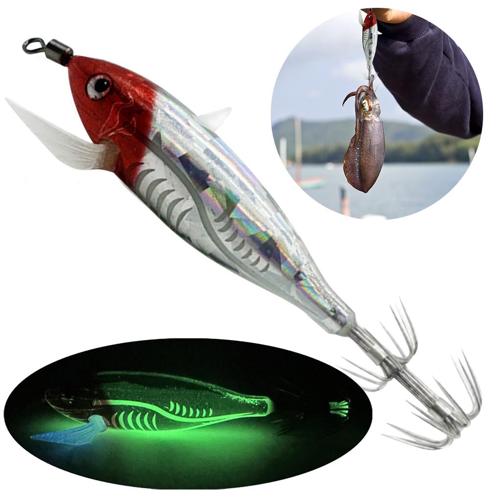 1-3pcs Luminous Floating Egi Lure 5.5g Wood Shrimp Horizontal Laser Squid Jigging Shrimp Hook Octopus Cuttlefish Fishing Baits