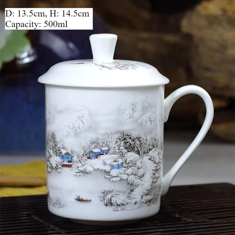 Jingdezhen Blau-Weiß Porzellanbecher 500ml Chinesischer Drache Keramiktasse Bürobesprechung Wasserbecher Knochenporzellan Grüner Tee Kaffeetasse