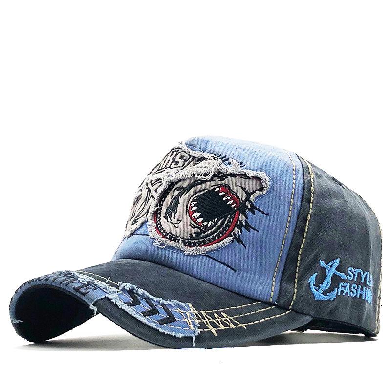 

New embroidered baseball cap shark head old visor cap cap European and American style men s and women s sun hats Adjustable синий