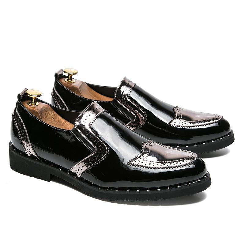 

British trend low-top men s breathable casual small leather shoes, young men pointed head and pedal leather shoes 48 срібний