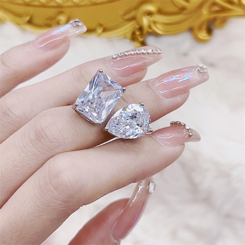 Shiny Zirconia Rings for Women: Teardrop  Square Designs, Adjustable, Stylish Japanese  Korean Jewelry Open Adjustable
