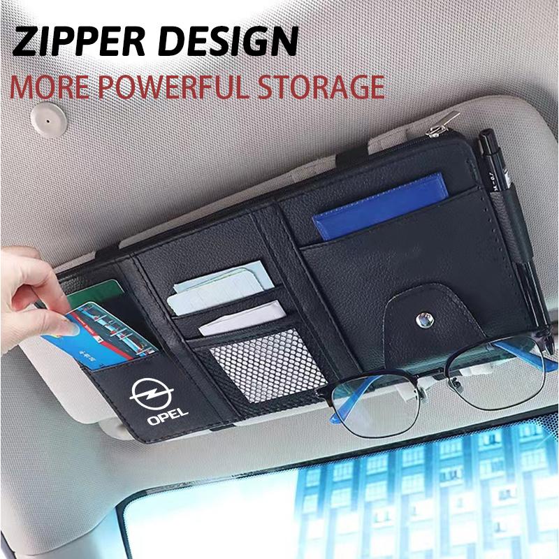 PU Leather Car Sun Visor Organizer Bag Storage Accessories For Opel Astra Grandland Corsa Mokka Frontera Insignia Zafira Vivaro