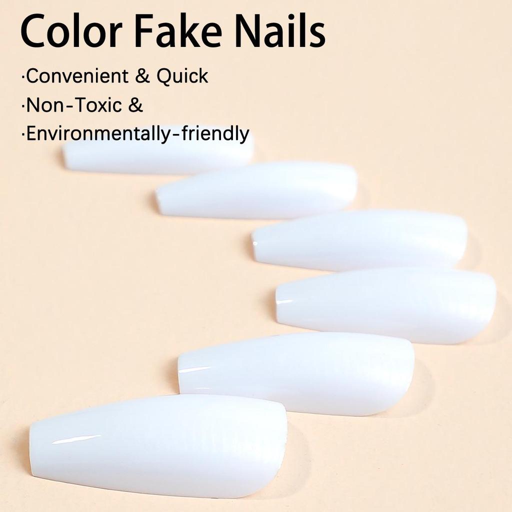 Exclusive Long Trapezoid White Wearable Nail Art Tips