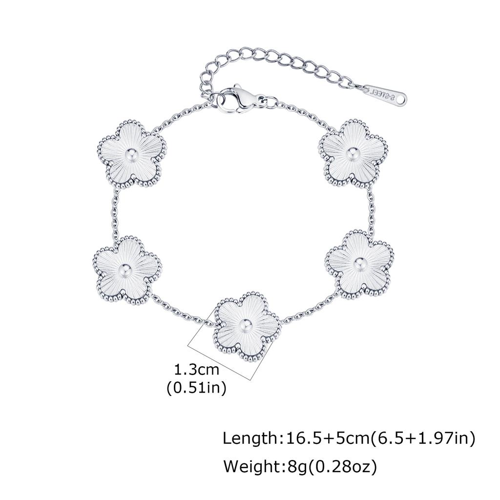 Women Flower Charms Bracelet 18K Gold Plated, Stainless Steel Lucky Flower Link Wrist Jewelry Birthday Gift