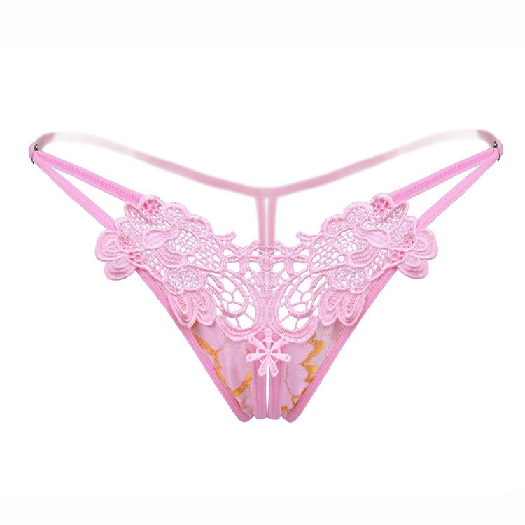 Women's Sexy Embroidered Low-Waist Open-Crotch Thong with Side Access