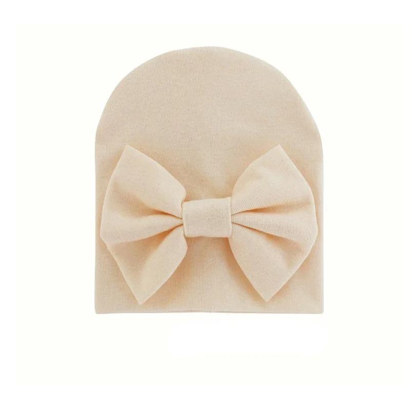 Cotton Solid Bowknot Beanie Newborn Baby Girl Knot Gorras Hat Bebe Bow Bonnet Warm Hat Double Layer Infant Cute Bow-tie Skullcap