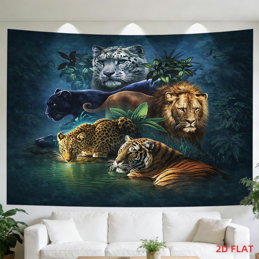 Jungle Big Cats Tapestry Lion Tiger Leopard Panther Snow Leopard Wall Hanging Wild Animal Room Decor 180x350cm