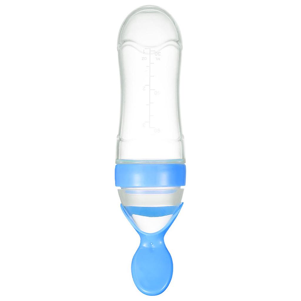 Feeding Bottle Spoon Silicone PP Safe Soft BPA Free Elastic Round Bottom Baby Food Feeder Blue