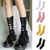 Women Gothic Ripped Holes Crew Socks Ribbed Knitted Harajuku Punk Hip Hop Skateboard Middle Tube Hosiery Streetwear