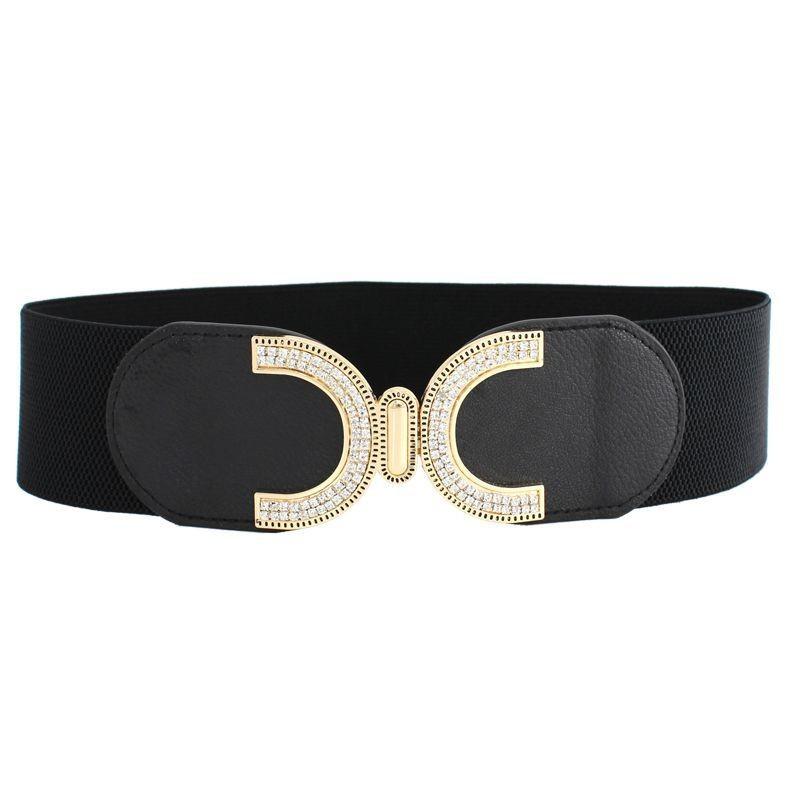 Elegant Women's Stretchy Wide Waist Belt With Rhinestone Embellishments For Dresses
