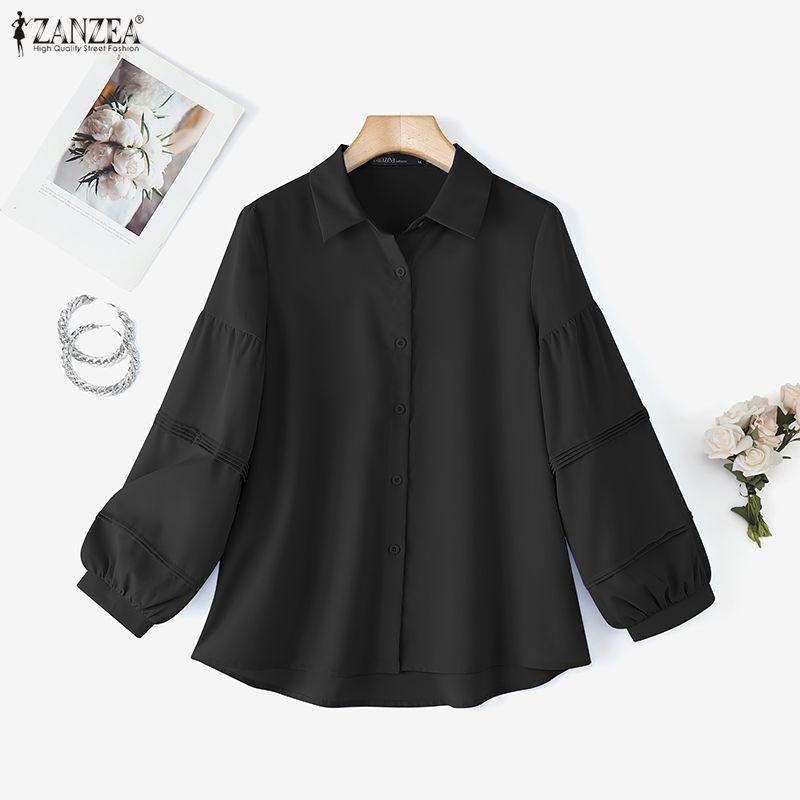 ZANZEA Dámská volná ležérní halenka s dlouhým rukávem a límečkem