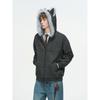 Dream Made Cat Ear Mountain Carving Jacket for Men, Winter Fleece-Lined Thickened Warm Couple Cotton Coat, Striped Cotton Jacket
