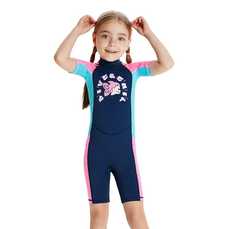 Children's Swimsuit One-piece Short-sleeved Girls 'swimsuit Medium Snorkeling Suit Sunscreen Quick-drying Soaking Hot Jellyfish