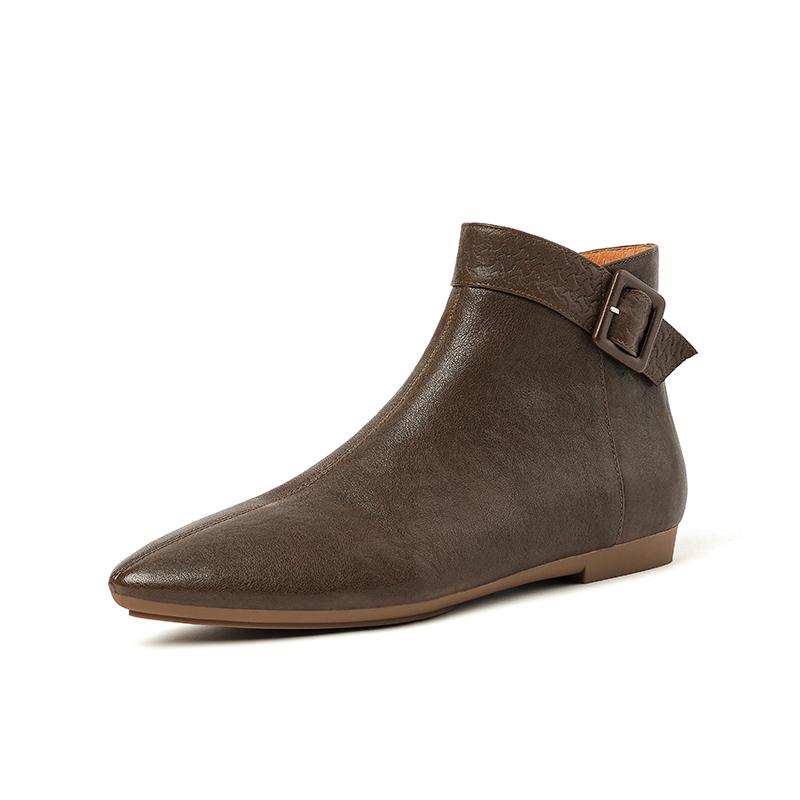 Fashion 2024 New Autumn Women Boots Fashion Chunky Heels Pointed Toe Short Boots Ankle Boots Retro Genuine Leather Ladies Shoes