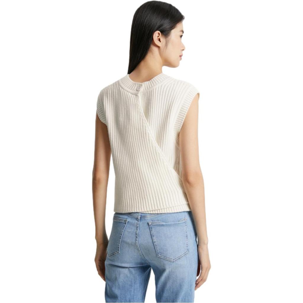 Calvin Klein Solid Color Asymmetrical Cut Sleeveless Knit Sweater Women Tops Cream J222846