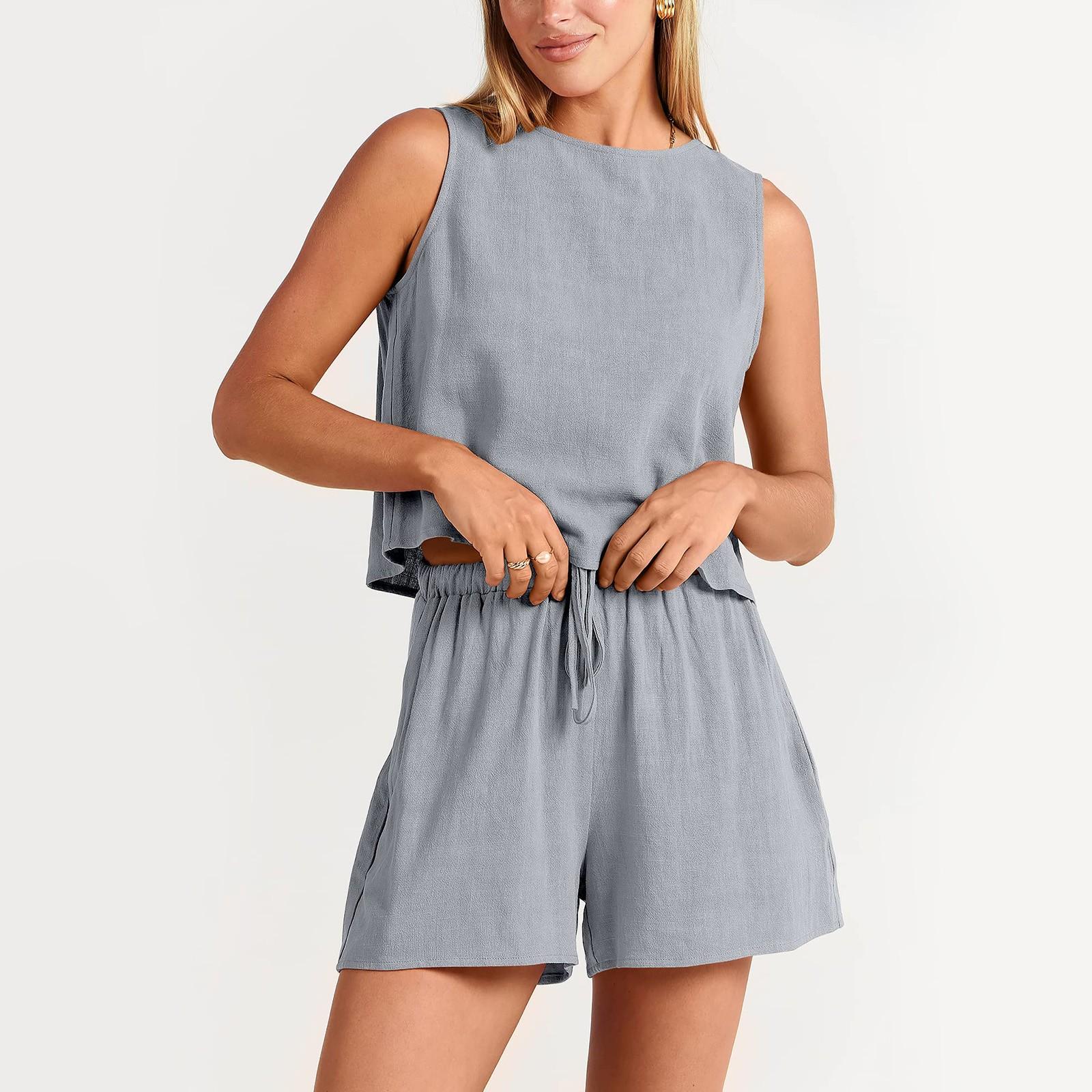 

Женские летние однотонные комплекты из 2 предметов, шорты, майка без рукавов и шорты с высокой талией XL