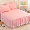 3 Pink Lace Bed Skirts Ruffle Edge Mesh Protective Bedspread Thickened Anti Slip and Dustproof Bed Sheets and Pillowcases