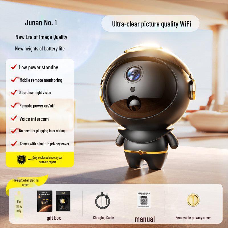 Wireless 360° Home Camera with Mobile Monitoring & HD Night Vision, No Plug Needed